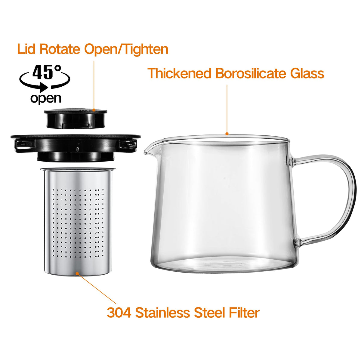 YMMIND Glass Teapot 34oz/1000ml with 4 Pack Tea Cups Gift Set, Removable Stainless Steel Infuser Tea pot, Heatproof