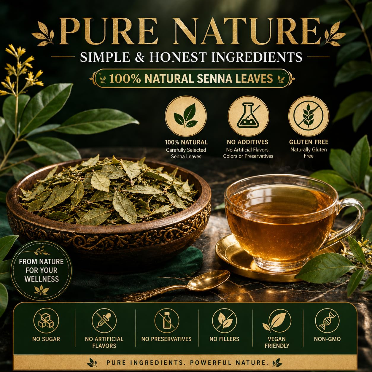 WOTIHA 65 Count Premium Smooth Move Tea Bags - 100% Natural Senna Leaf, Relieves Occasional Constipation, Supports Digestive Health, Caffeine-Free, Additive-Free, Sugar-Free, Vegan