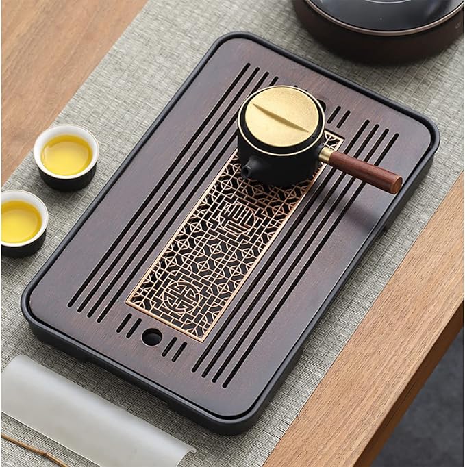 Bamboo Kungfu Tea Set - 14 * 10 inch Serving Tray with Drain & Store Water for Coffee Table & Living Room