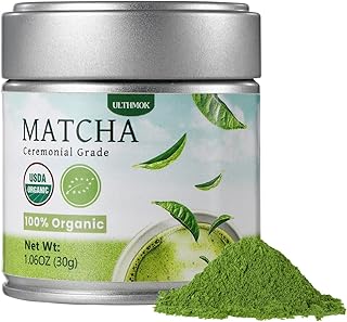 Ceremonial Grade Matcha Green Tea Powder, 1.06 Oz/30g, 100% Organic & No Additives & Gluten-Free Vegan.