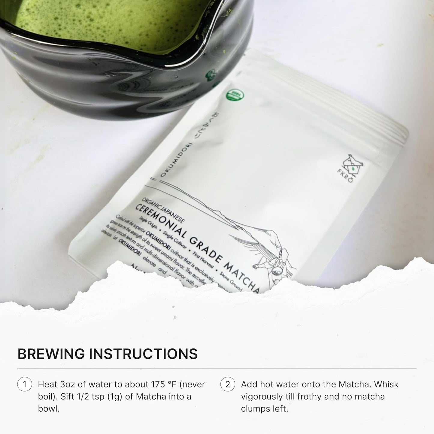 FKRO Organic Okumidori Ceremonial Grade Matcha Green Tea Powder | Award-Winning Family Farm, Direct from Japan | Single Cultivar 1st Harvest | Stone-Ground, Air-Flown Monthly | 30g Pouch