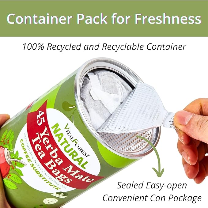 45 Yerba Mate Tea Bags, VitalForest Unsmoked Yerba Mate Argentina, Energy Burst Yerba Tea