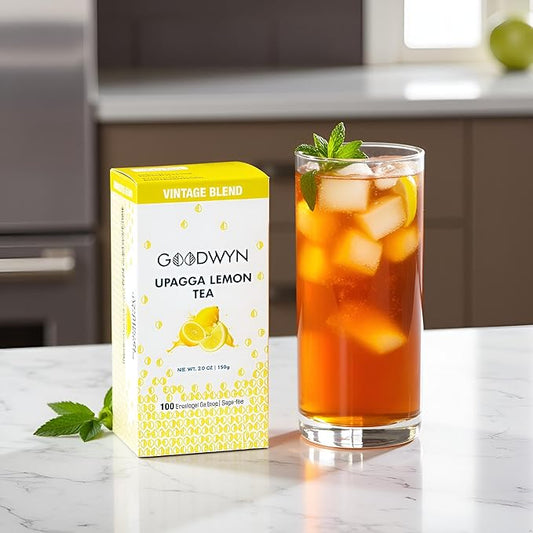 Goodwyn Lemon Black Tea – 100 Individually Wrapped Plastic-Free Tea Bags, Lemongrass Black Tea with Natural Lemon Flavor, Medium Caffeine, Sugar-Free Gluten-Free Travel-Friendly Indian-Origin Tea, Refreshing Hot or Iced Beverage, Citrus Tea Sampler