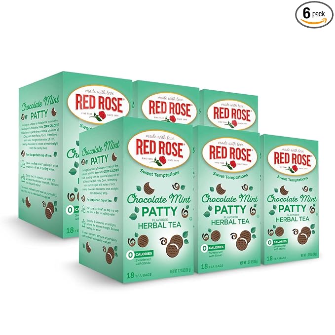 Red Rose Sweet Temptations Dessert Tea Chocolate Mint Patty, Zero Carbs, Zero Sugar Bursting with Flavor Delicious Beverage Herbal Tea