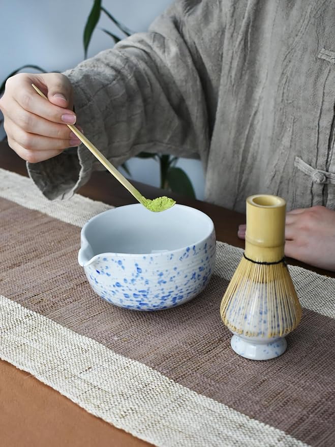 Artcome Matcha Tea Set - Ceramic Matcha Bowl with Pouring Spout, Bamboo Whisk, Whisk Holder, Tea Scoop & Matcha Manual