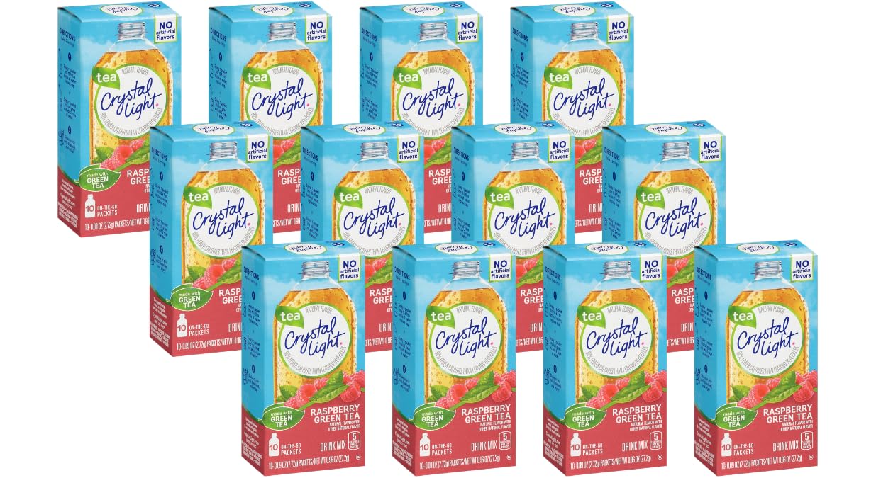 Crystal Light On The Go Green Tea Raspberry, 10 Count Boxes (Pack of 12)