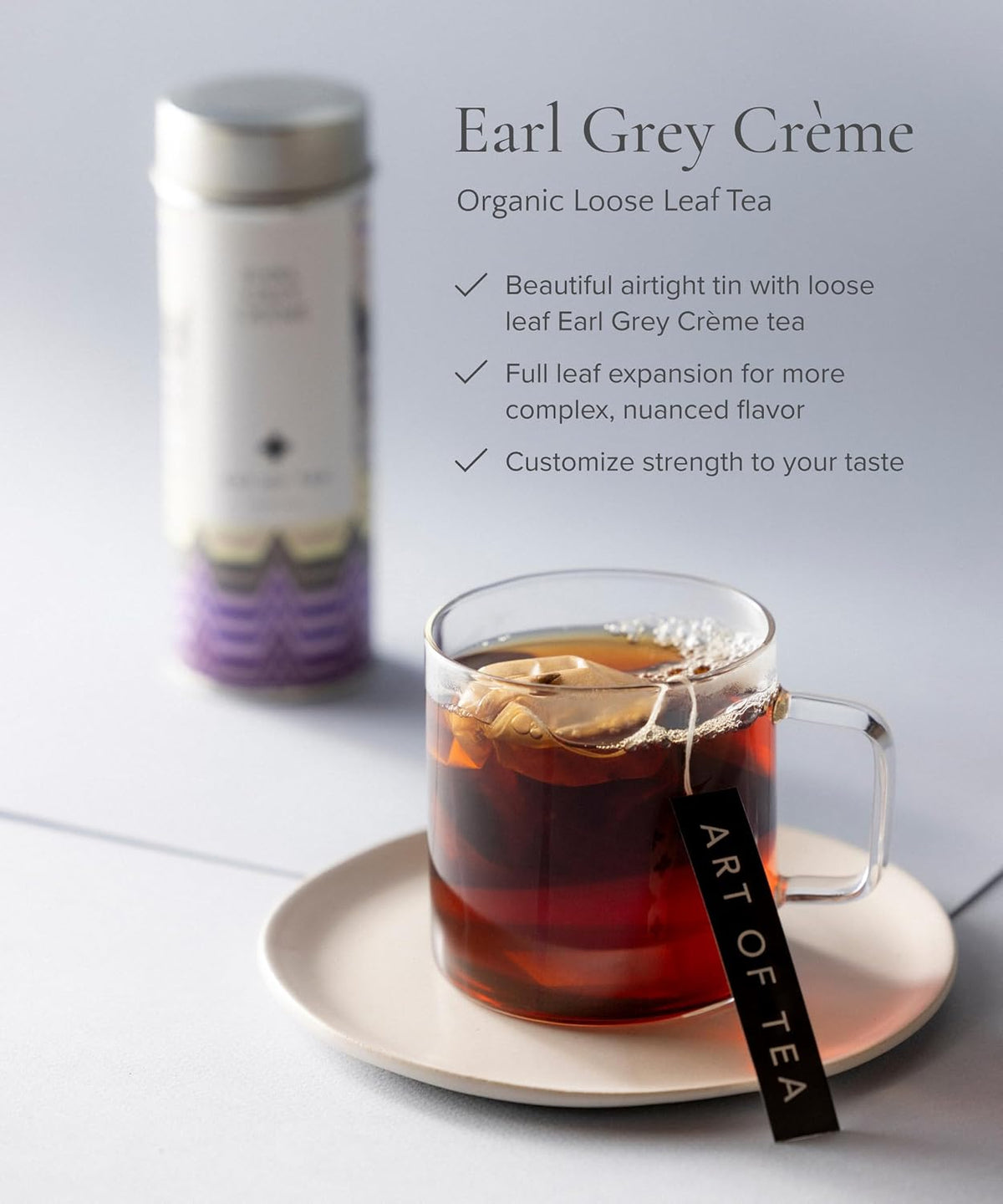 Art of Tea Earl Grey Creme 2.5oz Loose Leaf Tea in Reusable Tin, Premium Black Tea with Bergamot &amp; Vanilla Cream Flavor, Smooth Caffeinated London Fog Tea, Gourmet Loose Tea