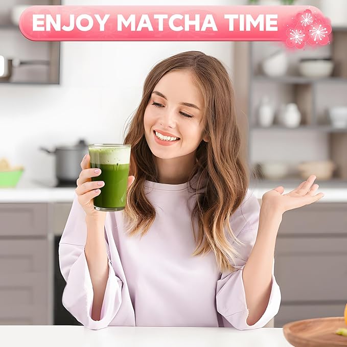 8 PCS Matcha Whisk Set Cute cute matcha bowl and Bamboo whisk set Ceremonical Matcha Making Kit Ceramic Whisk Holder Stand, Sifter, Scoop Japanese Tea Tools For Ceremony Gift-Pink
