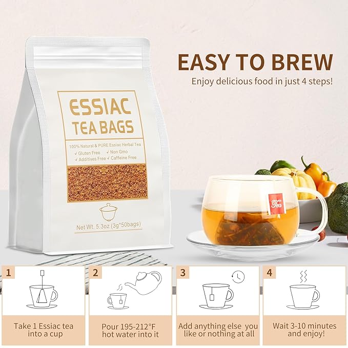 Essiac Tea Bags, 5.3 oz 3g X 50 Bags Herbal Tea blend, 50 Count Tea Bags, Caffeine-Free