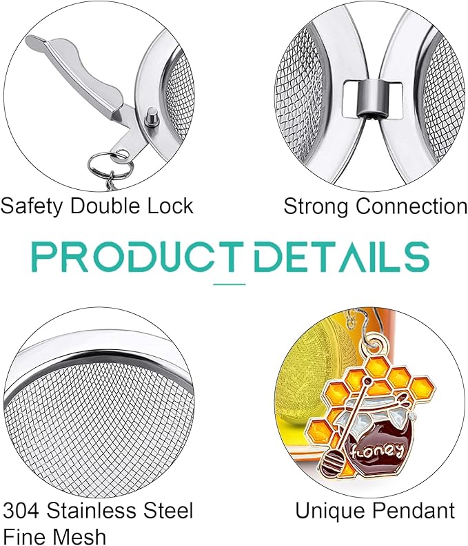 Tea Strainers for Loose Tea, Set of 2 NSTaygate Stainless Steel Tea Ball, Tea infuser with Honeybee & Honey Jar Beehive Charm Pendant Loose Leaf Tea