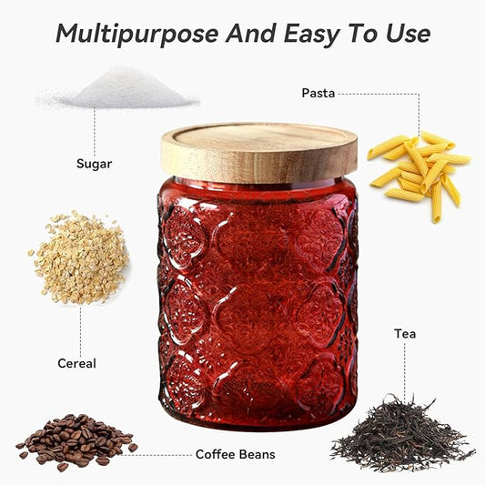 Glass Jar with Lid, Vintage Glass Storage Jars with Airtight Lid Coffee Canister Sugar Container for Kitchen Counter Pantry, Spice, Candy