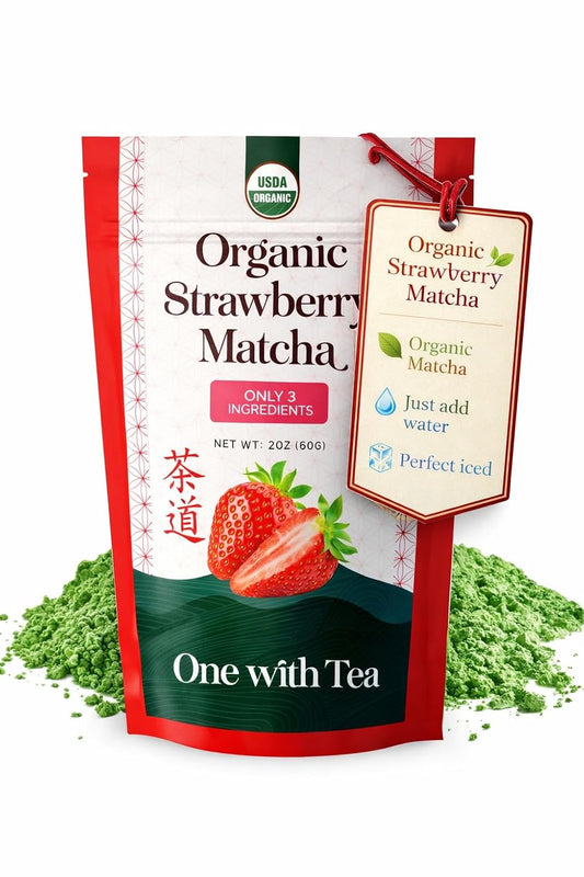 Organic Strawberry Matcha for Iced Lattes – Latte Ready Ceremonial Grade Green Tea Powder, Naturally Flavored, Organic, 2.1 oz