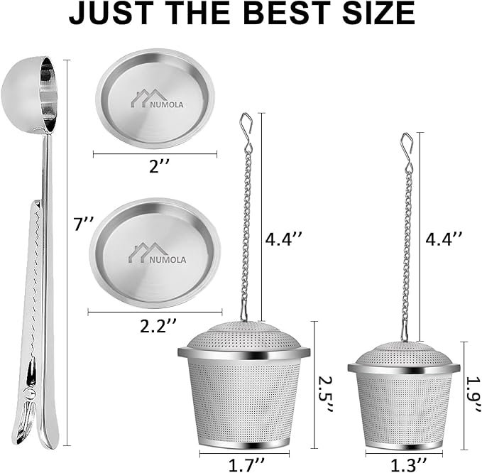 Numola Loose Leaf Tea Infuser Set, Reusable Stainless Steel Tea Balls, Fine Mesh Tea Strainers for Loose Tea with Scoop and Drip Trays