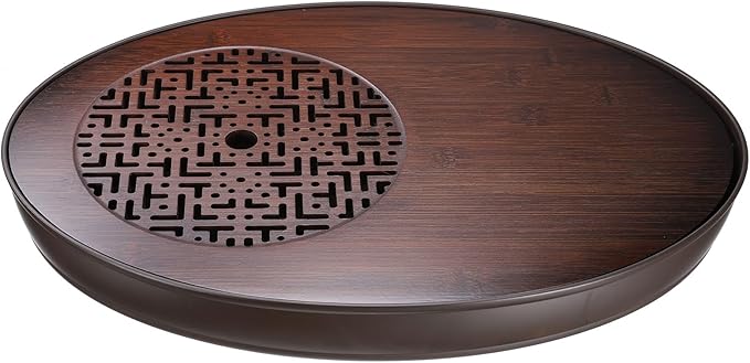 HARFINGTON Bamboo Chinese Gong Fu Tea Tray 17.3" Oval Classic Table Furniture - Vintage With Water Storage Box for Drinking - Brown