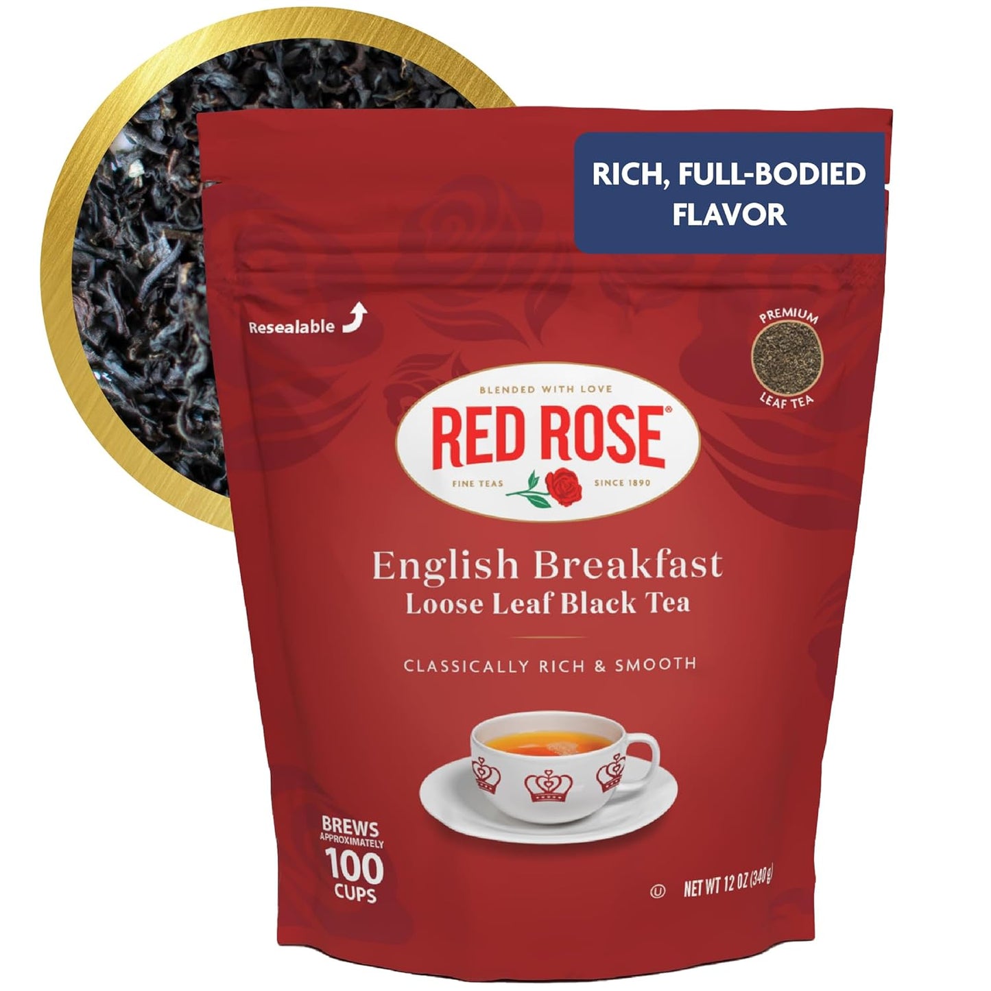 Red Rose English Breakfast, Loose Leaf Black Tea, 12 oz