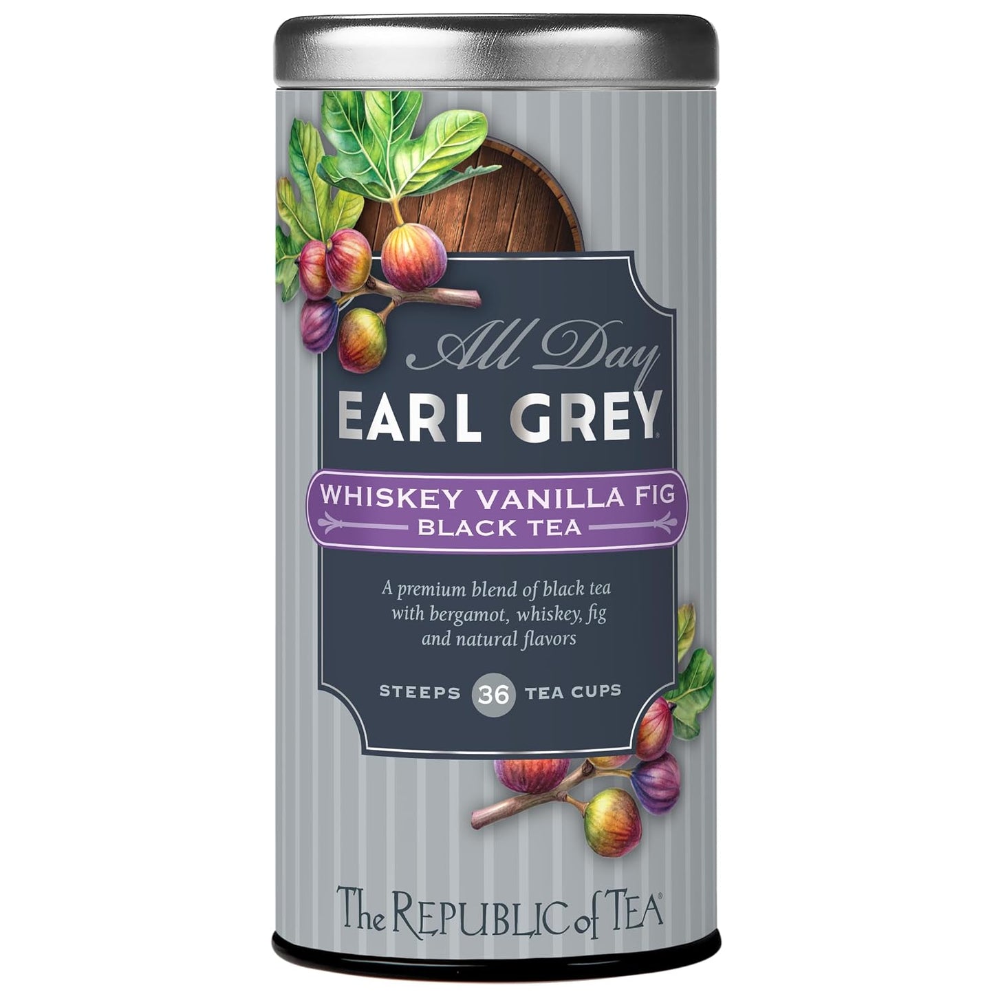 The Republic of Tea All Day Earl Grey Whiskey Vanilla Fig Black Tea, 36 Ct | Naturally Caffeinated. Made for morning or afternoon. Brisk and full-bodied with notes of lively citrus and bright bergamot.