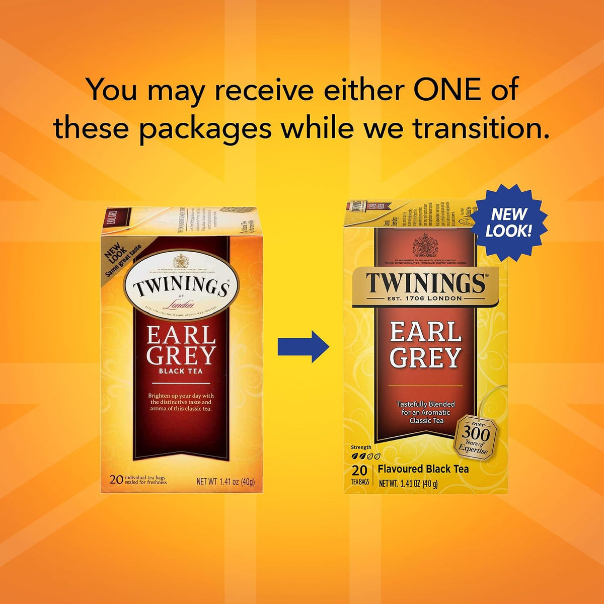 Twinings Earl Grey Tea 2-Pack – A Bright and Zesty Black Tea Infused with Citrus Bergamot Flavours, Caffeinated Tea Bags, Individually Wrapped, 20 Count Each