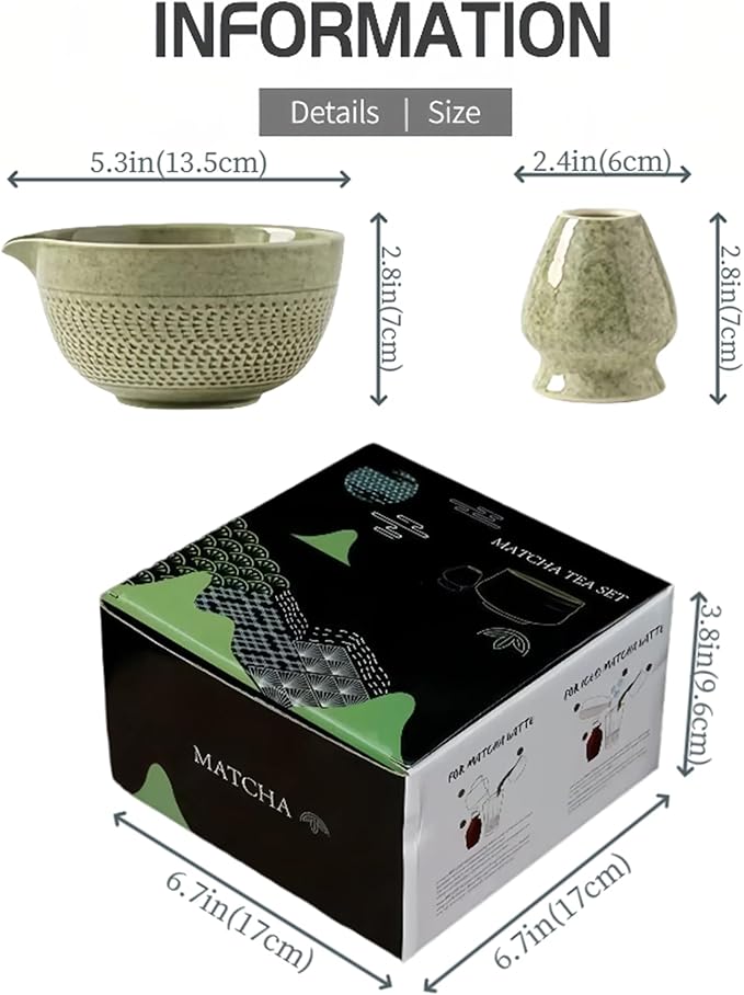 Matcha Bowl with Pour Spout-Japenese Hand Made Porcelain-Perfectly Whisked Matcha Powder/Tea/Fruit/Soup-Chawan -Ceramic Matcha Cup - Matcha Accessories-500ml/18 Ounce-Matcha Green/2pcs
