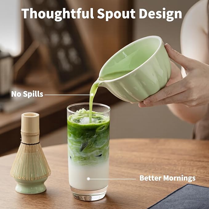 Matcha Whisk Set of 8 - Htrcxb Ceramic Matcha Set, Include Matcha Bowl, Matcha Whisk and Holder, Bamboo Scoop, Measuring Spoon, Scoop Rest