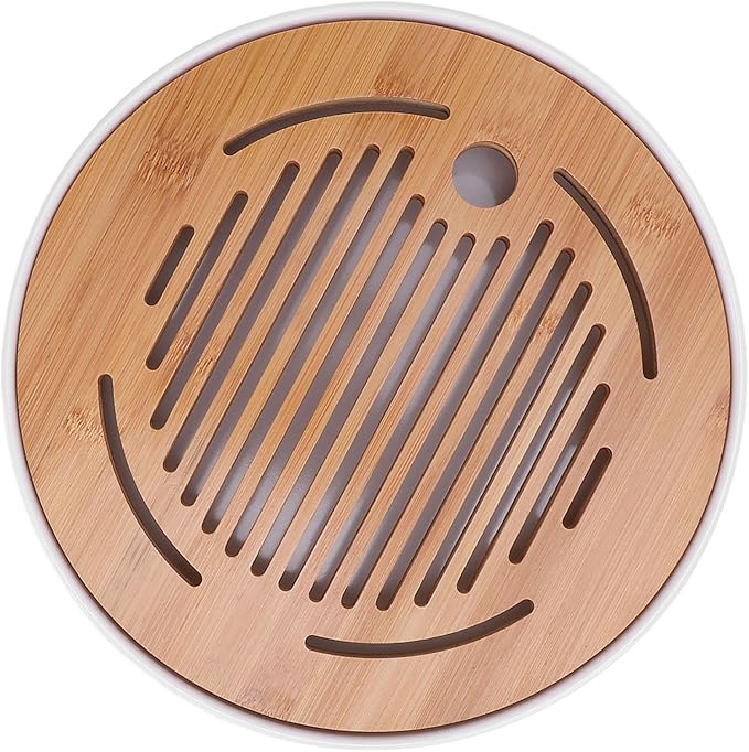 Acouto Chinese Kung Tea Tray Tea Tray 10 Inch Round Shape Stylish Chinese Kung Serving Home and Gongfu Table Home & KitchenKitchen & DiningDining &
