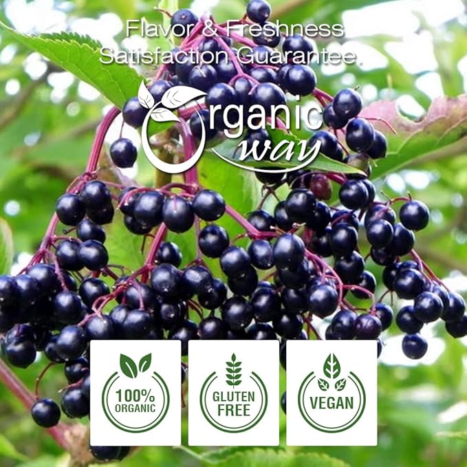 Organic Way Dried Elderberry Whole - Herbal Tea, European Wild-Harvest, Kosher & USDA Certified, Non-GMO & Gluten Free, Tested for Purity