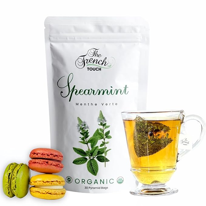 The French Touch Spearmint Tea Organic, 1.5g x 30 Pyramid Bags, 100% Certified USDA Organic, Plant based tea bags, Select Premium Tea (Spearmint)