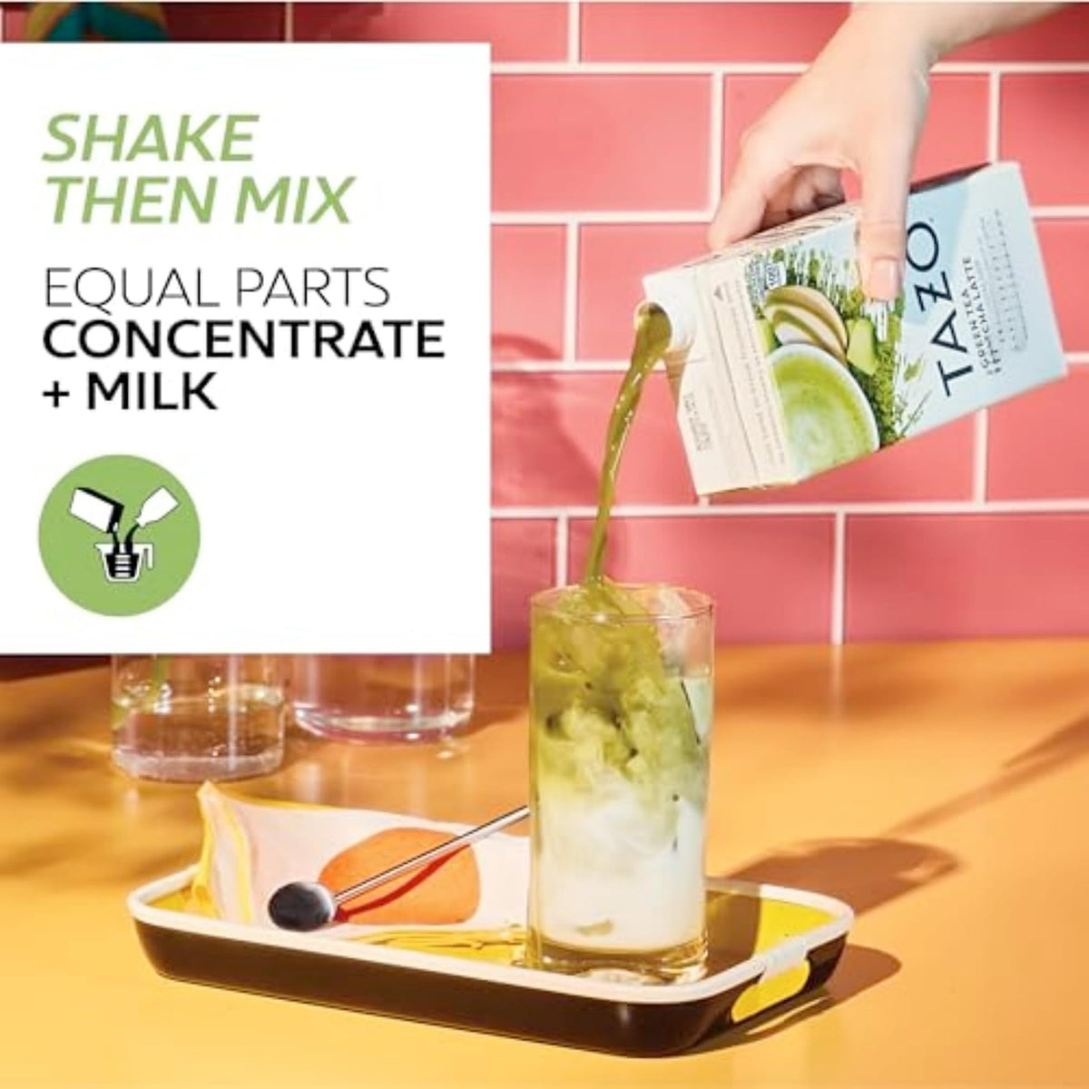 TAZO Green Tea Matcha Latte Concentrate, Sweetened with Notes of Honeydew Melon &amp; Tropical Fruit, for Hot or Iced Lattes, Mocktails, Easy-to-Serve, 32 oz Carton (Pack of 2)