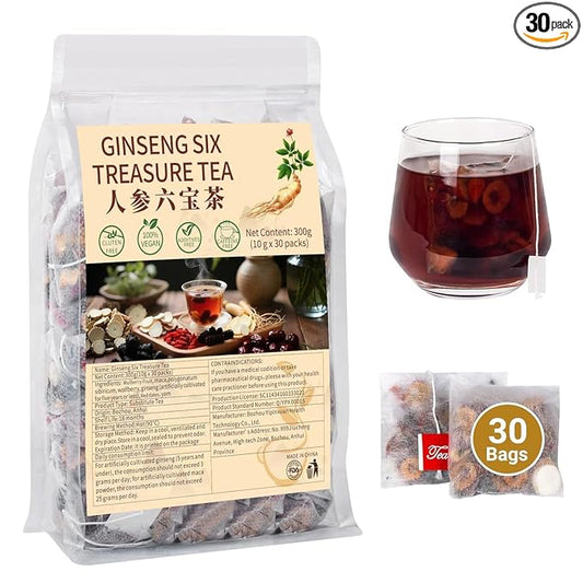 Hyhwph Ginseng Six Treasure Tea Kidney Tea - 100% Natural Herbal Tea for Kidney Cleanse Detox & Repair, Energy Stamina Support (30 Packs)