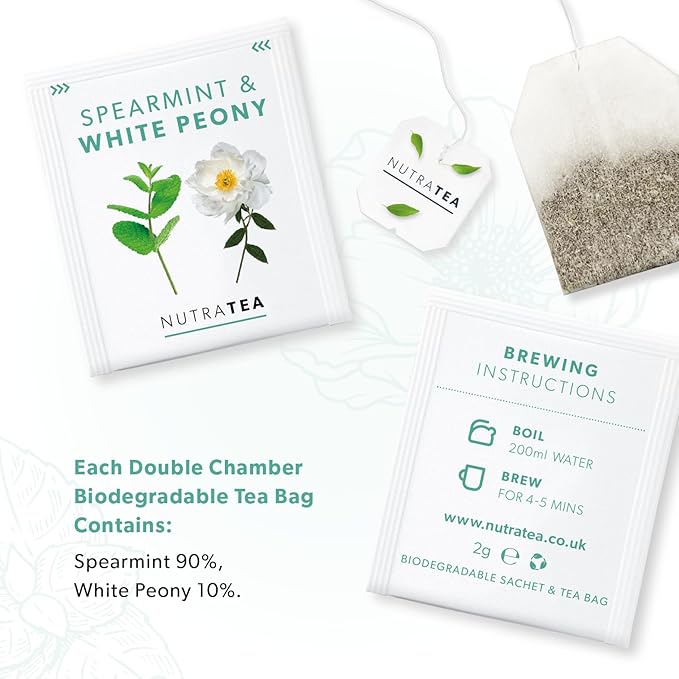 Nutra Tea Spearmint & White Peony Herbal Tea – 20 Individually Wrapped Bags