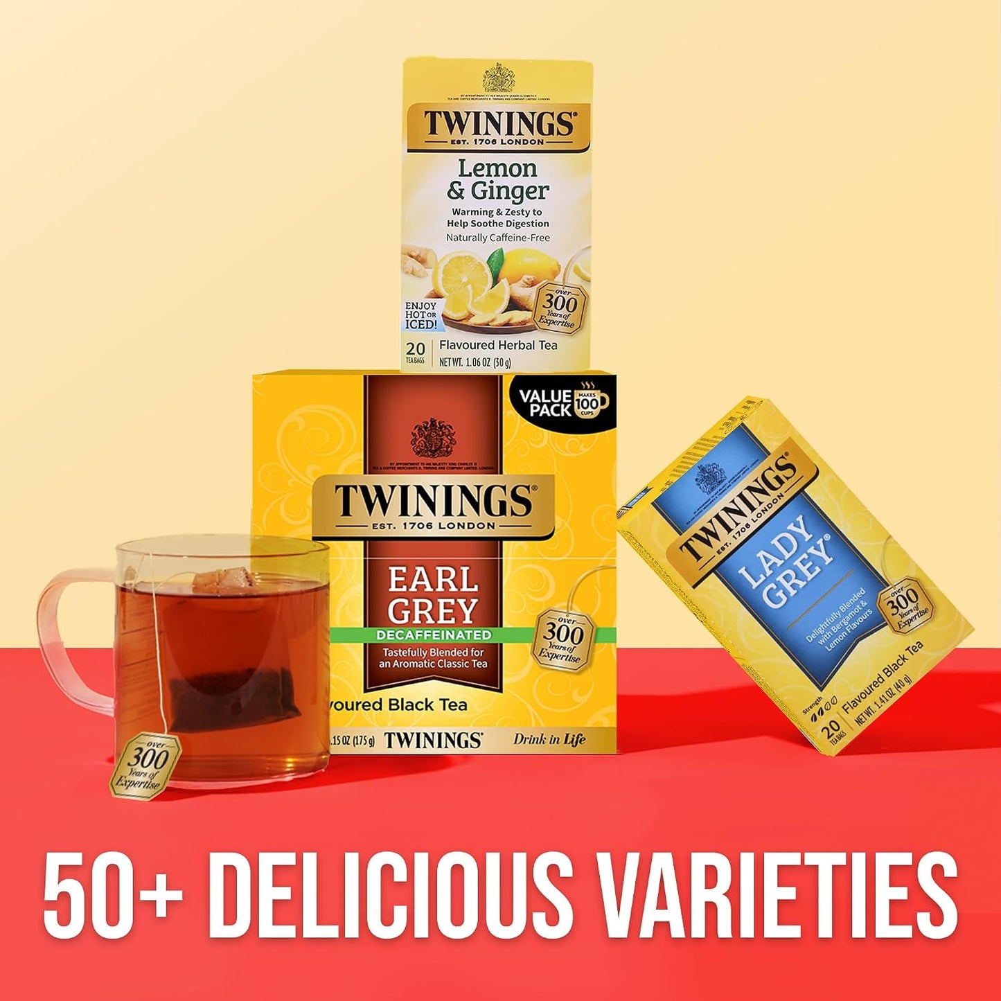 Twinings Decaffeinated Earl Grey Black Bergamot Tea Bags 100CT Box (1 Pack) | Black Tea, Light &amp; Citrusy, Without Caffeine, 100 Foil Lined Individually Wrapped Bags, Value Pack, Enjoy Hot or Iced