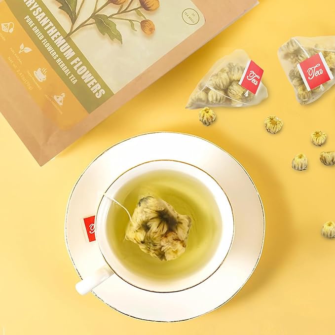 Chrysanthemum Tea, Chrysanthemum Tea Bags, 20×3.5g, 菊花茶, Chinese Herbal Tea, Dried Flower Buds, Light Floral Taste, Sugar-free, Caffeine-Free | Reduce Internal Heat | Relax Mood | Bright Eyes | Smooth Skin | Great for Relaxing Moments