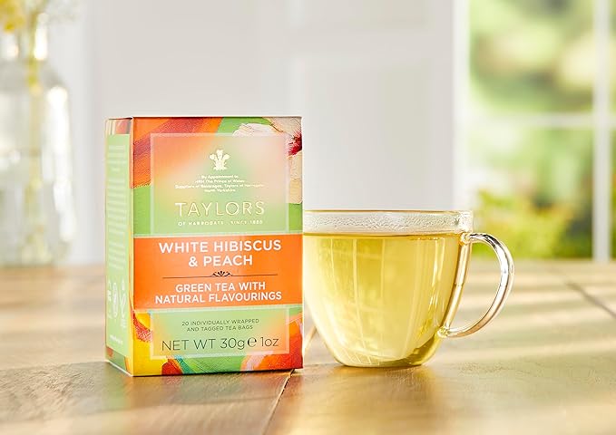 Taylors of Harrogate White Hibiscus & Peach, Green Tea Individually Wrapped Bags, 20 Count (Pack of 6), Delicate, Fruity and Sweet, Caffeinated