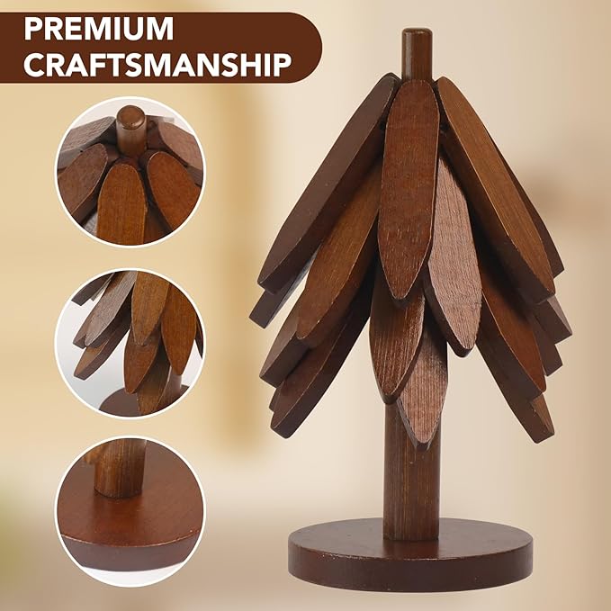 Tree Shape Bamboo Trivet Kitchen Decor Tree Shaped Holder Beech Wood Foldable Design Hot Dishes, Pot, Teapot, Plates, Bowls (Beech-3)