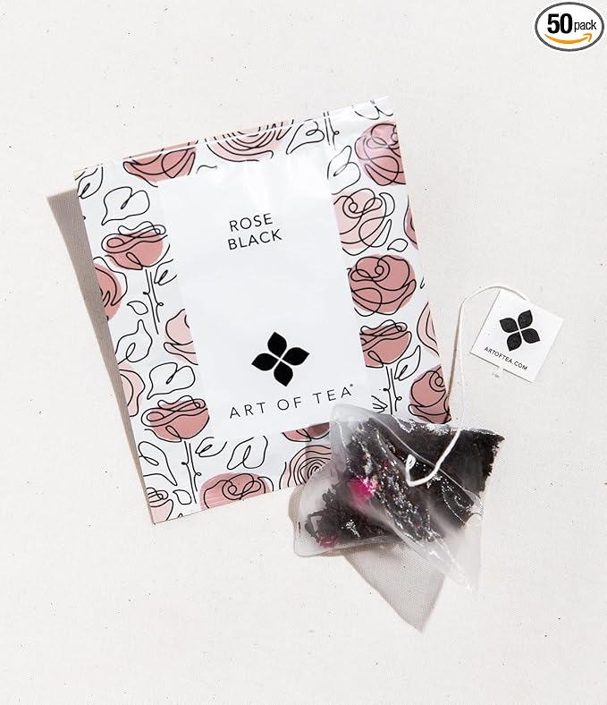 Art of Tea, Rose Black, 50 Eco Friendly Pyramid Tea Bag Sachets