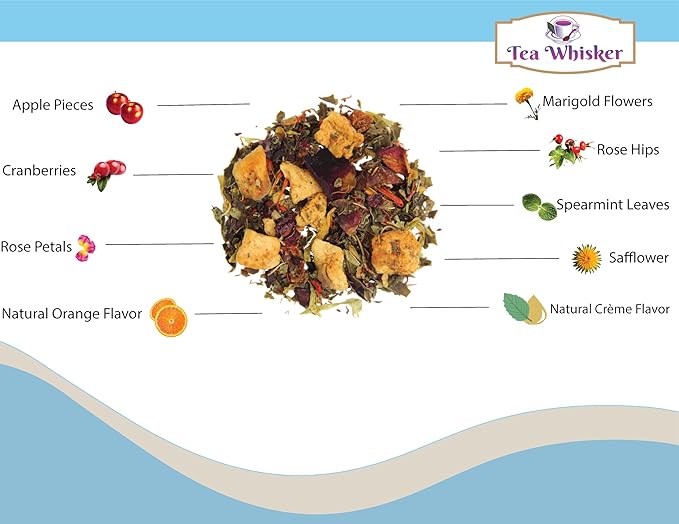 Tea Whisker - Moonlight Path | Orange Cranberry | Fruity Herbal | Loose Leaf Tea | 4 Ounce Pouch | Serve Iced or Hot | Non-Caffeinated