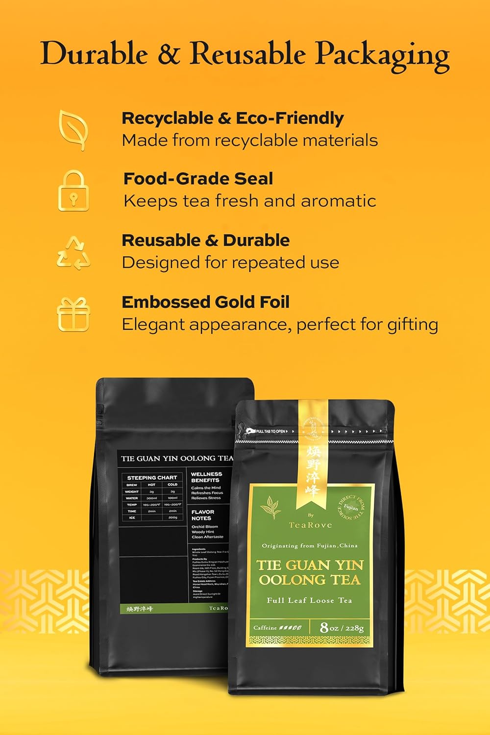 TeaRove Tie Guan Yin Oolong Tea Loose Leaf, Medium Caffeinated, 16oz/456g, Premium Chinese Oolong Tea Whole Leaves, Enjoy Hot or Iced, Orchid Bloom & Woody Hint, Clean Aftertaste