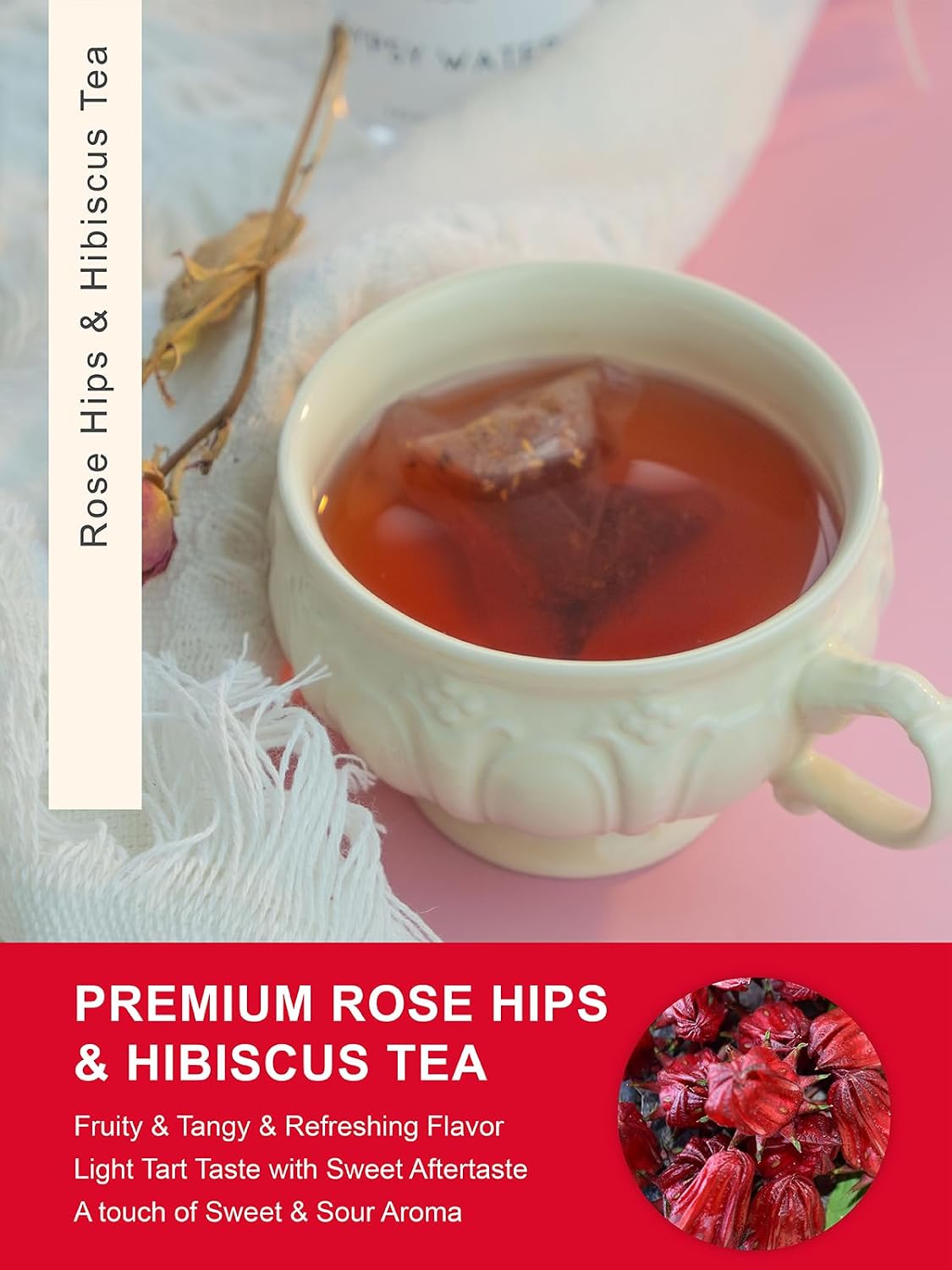 TeeLux Rosehip &amp; Hibiscus Tea Bags, Tart &amp; Fruity Taste, 60 Count | Rosehip &amp; Hibiscus Blend Herbal Tea, Caffeine Free, Sugar Free, Enjoy Hot or Iced