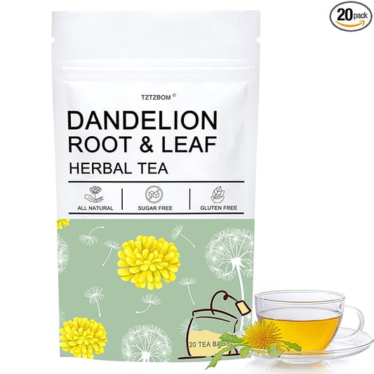 TZTZBOM Natural Dandelion Leaf & Root Tea bags, Energizing Dandelion Tea for Liver & Kidney Health & Boost Immune System (20 Tea Bags) Non-GMO - Caffeine-free