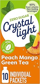 Crystal Light Drink Mix, 10 Packets, for Convenient On-the-Go Flavorful Hydration, Naturally flavored with other natural flavor Peach Mango Green Tea, Zero Sugar, 0.8 oz