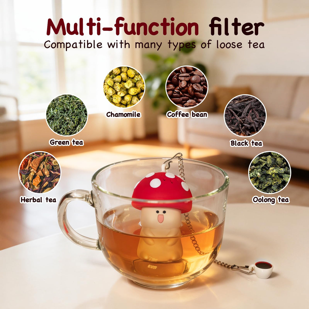 Hobrad Mushroom Tea Infuser Loose Leaf Tea Strainer Cute Kitchen Accessories