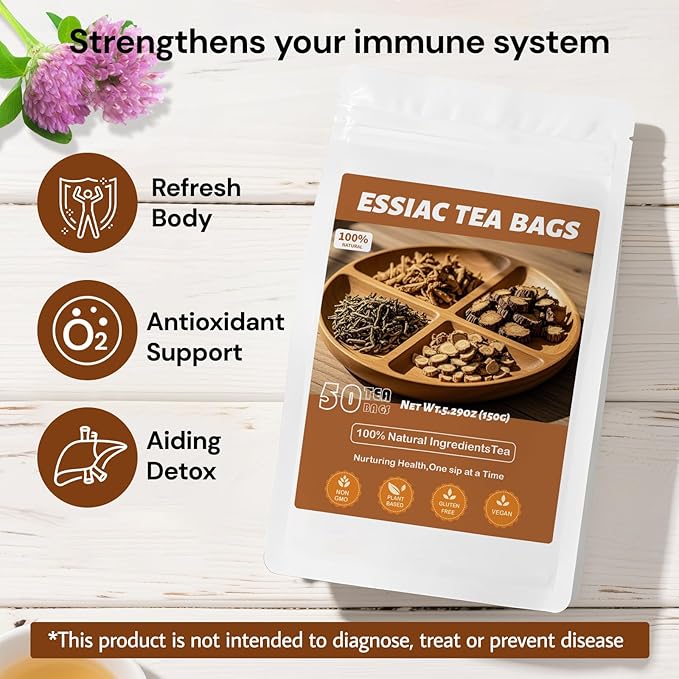 Essiac Tea, Premium Essiac Wellness Herbal Tea Bags with Slippery Elm Bark, Caffeine Free-50Count (Pack of 1)
