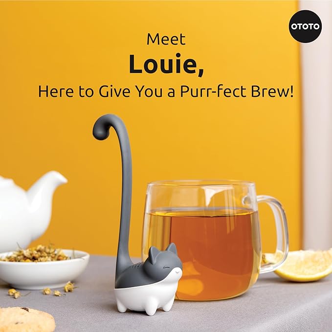 Ototo Louie Cat Tea Infuser - Cats Loose Leaf Steeper & Diffuser, Tea Strainer Accessories, Cute Gifts for Cat Lovers, White Elephant Gifts