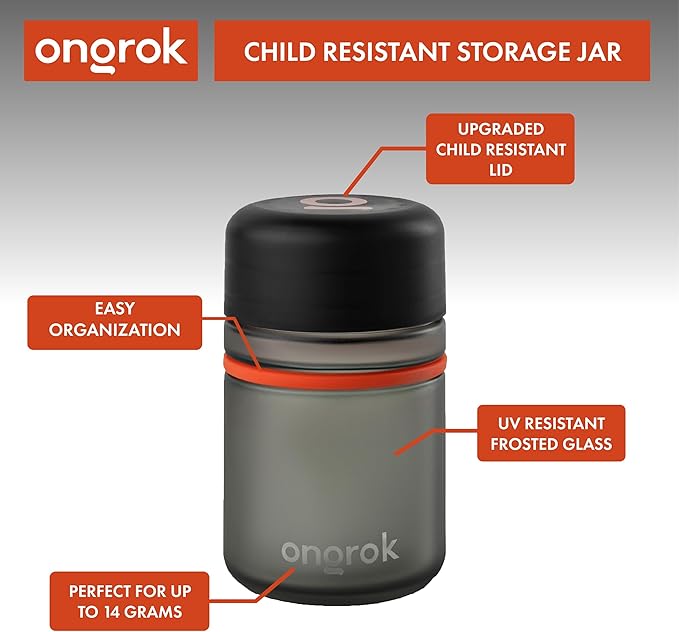 Ongrok Glass Storage Jar, 180ml, 3 Pack, UV Herb/Spice Jar with Child Resistant Lid