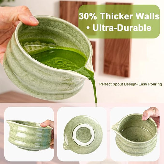 Artisan Ceramic Matcha Set, 7Pcs Japanese Matcha Whisk Kit with Speckled Glaze Bowl, Bamboo Chasen & Sifter