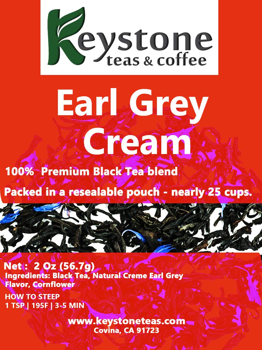 Earl Grey Cream - Loose Leaf Tea, Natural Ingredients: Assam Black tea, Corn flower and natural Earl grey cream flavor-2 Oz (20 Cups) (2 Oz)