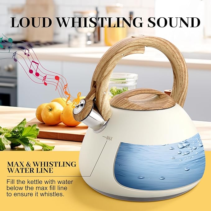 Marskitop Tea Kettle, 2.6 Quart Tea Pot for Stove, Food Grade Stainless Steel Whistling Teapot for Stovetop with Anti-Hot Handle