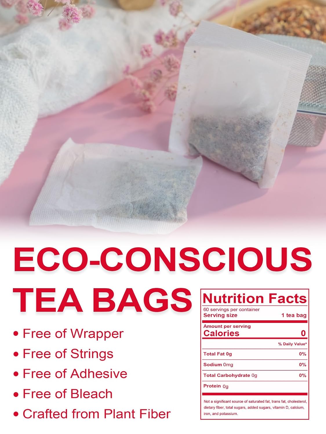 TeeLux Rosehip &amp; Hibiscus Tea Bags, Tart &amp; Fruity Taste, 60 Count | Rosehip &amp; Hibiscus Blend Herbal Tea, Caffeine Free, Sugar Free, Enjoy Hot or Iced