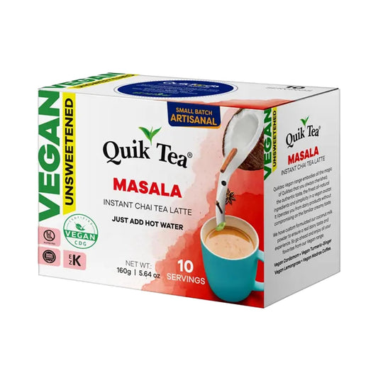 QuikTea Vegan Instant Chai Tea Latte Mix, Masala, Unsweetened, 10 Sachets