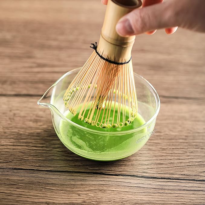 Glass Matcha Bowl With Pouring Spout, Ceremonial Mixing Chawan, 4.5 in, Clear Japanese Style Matcha Green Tea Cup