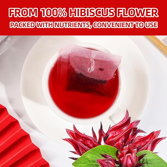 Premium Hibiscus Tea Bags, 60 Count, 100% Pure & Natural Dried Hibiscus Flowers - No Sugar, Caffeine-Free, Gluten-Free, Vegan. Tart & Refreshing